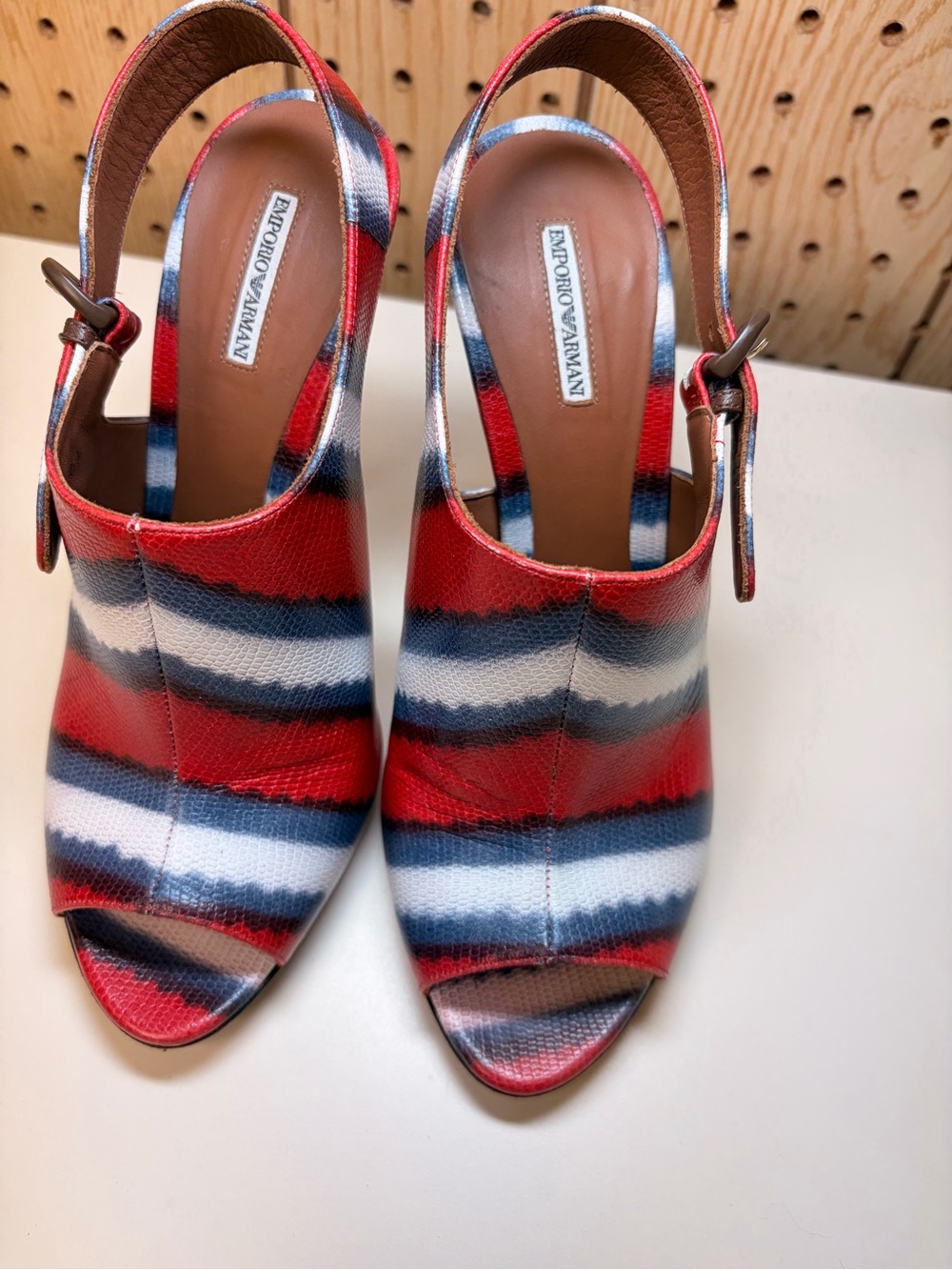 Emporio Armani Blue and White Stripe Slingback Sandal